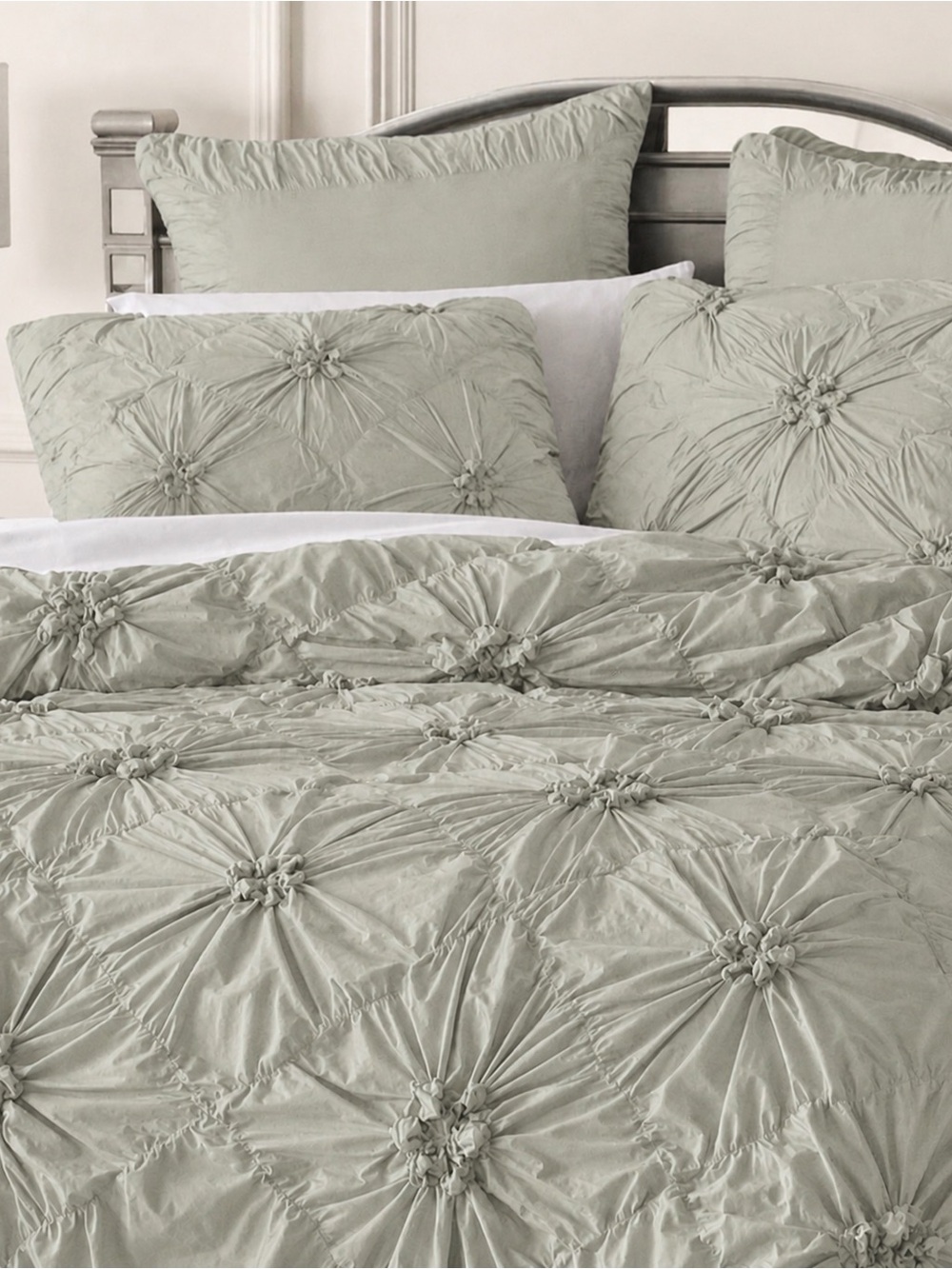 Pier One Rosette Duvet Cover Queen Sage Green Bedding Romantic Decor